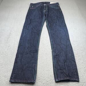 Evisu Jeans Mens 36x34 Japanese Denim Blue Multicolor Stitch Button Fly Rainbow